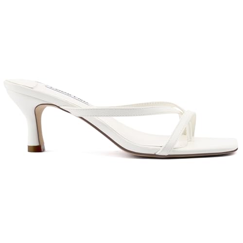 Strappy Kitten Heels for Women Square Open Toe Heeled Thong Sandals Low Heel Sexy Trendy Flip Flop Party Casual