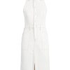 Women's Sleeveless Collared Halter Utility Dress with Pockets