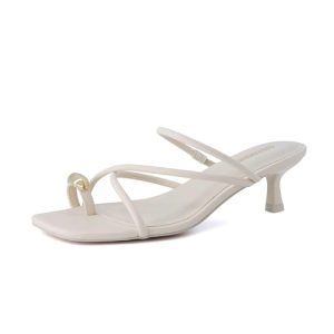 Maui Strappy Womens Sandals with Kitten Heels – Vegan Leather Slip On Dress Sandals for Women, Square Toe Wedding Shoes