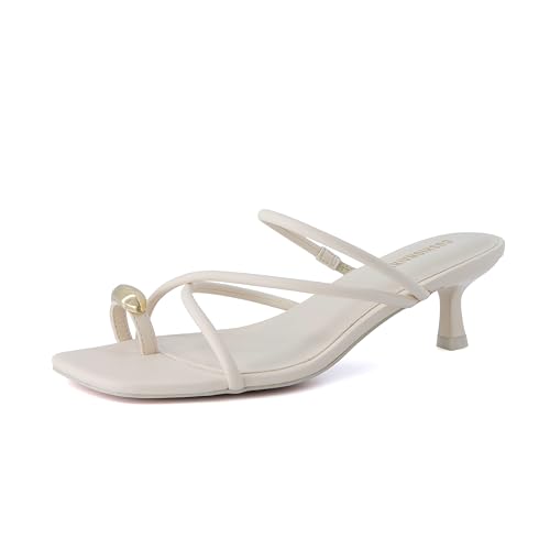 Maui Strappy Womens Sandals with Kitten Heels – Vegan Leather Slip On Dress Sandals for Women, Square Toe Wedding Shoes