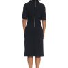 Women's Side Pleat Dress with Asymmetric Neck and Elbow Sleeves