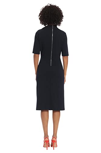 Women's Side Pleat Dress with Asymmetric Neck and Elbow Sleeves