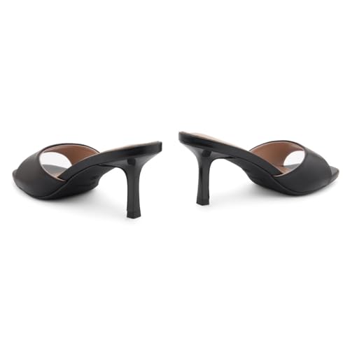 Women's Low Heels Stiletto Heeled Slides, Open Toe One Band Slip-On Heeled Mules – Dressy Heeled Sandals for Prom, Party Wedding