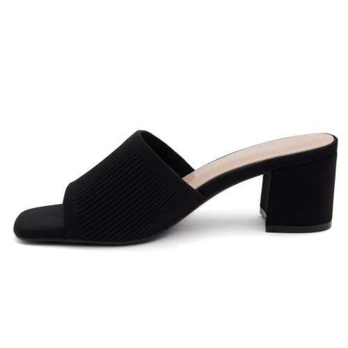 Low Block Heels for Women – Slip-On Mules, Square Open Toe 2.5 Inch Comfort Chunky Heeled Sandals, Trendy 2025 Casual Dress