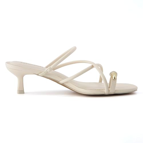 Maui Strappy Womens Sandals with Kitten Heels – Vegan Leather Slip On Dress Sandals for Women, Square Toe Wedding Shoes