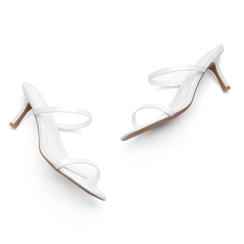 Kitten Heels for Women – Low Heels, Slip-On Open Toe Heeled Mules with 2 Straps, Dressy Short Heeled Sandals for Wedding, Party