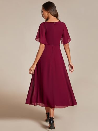 Women's Cocktail Dresses V Neck A-Line Elastic High Waist Wedding Guest Evening Party Maxi Dress 02093