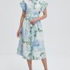 Women Summer Dresses 2025 Casual Wing Short Sleeve Button Down Midi Dress Floral Long Dress with Pocket