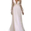 Long Sleeves Wedding Dresses for Bride Lace Chiffon A Line Long Beach Bridal Dress for Women