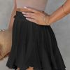 Women's Flowy Shorts Casual Linen Boho Ruffle Mini Skirts Pleated High Waist Cute Butterfly Skorts with Pockets Summer Trendy