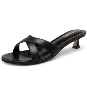 Womens Kitten Heels Low Heeled Sandals for Women Round Slip On Slides Cross Strap Open Toe Sandals