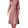 Women's Long Sleeve Button Down Shirt Dress Casual Loose Tie Waist Adjustable Sleeve Length Midi Dresses