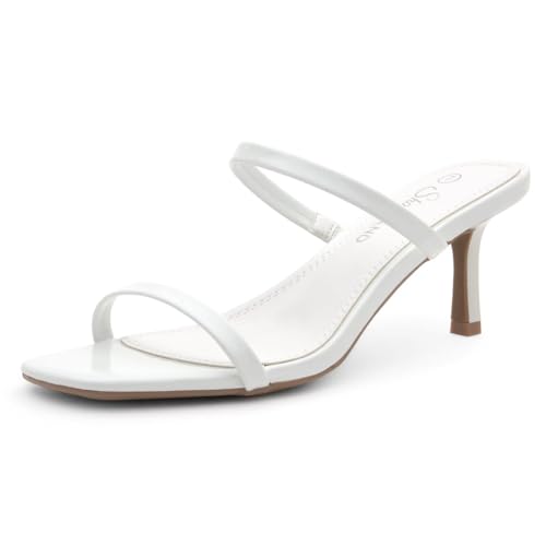 Kitten Heels for Women – Low Heels, Slip-On Open Toe Heeled Mules with 2 Straps, Dressy Short Heeled Sandals for Wedding, Party