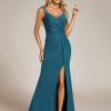 Women's V Neck Stretchy Glitter Bodycon Ball Gowns Sleeveless High Split Formal Evening Dresses 01888