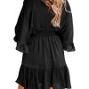 Womens V Neck Casual Dresses Summer Loose High Waist Ruffle Pleated Cute Mini Short Dress