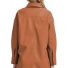 Women Faux Leather Shacket Jacket,Spring Fall Vegan Pleather Casual Lapel Button Down Long Sleeve Shirts