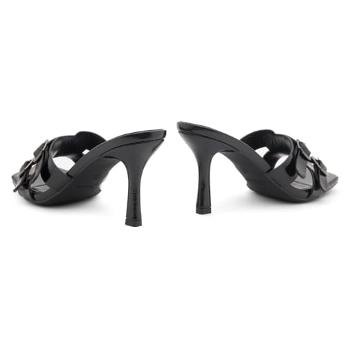 Melrose Women's High Heels Stiletto Heeled Slides, Square Open Toe One Band Slip-On Heeled Mules – Dressy Clear Heeled Sandals