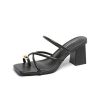 Women's Square Open Toe Heeled Sandals Glossy Material Mules Slip On Low Block Chunky Heeled Sandal on Comfortable Casual Dress