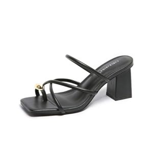 Women's Square Open Toe Heeled Sandals Glossy Material Mules Slip On Low Block Chunky Heeled Sandal on Comfortable Casual Dress