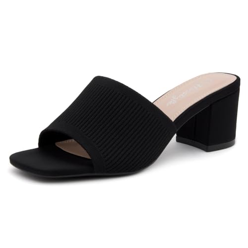 Low Block Heels for Women – Slip-On Mules, Square Open Toe 2.5 Inch Comfort Chunky Heeled Sandals, Trendy 2025 Casual Dress