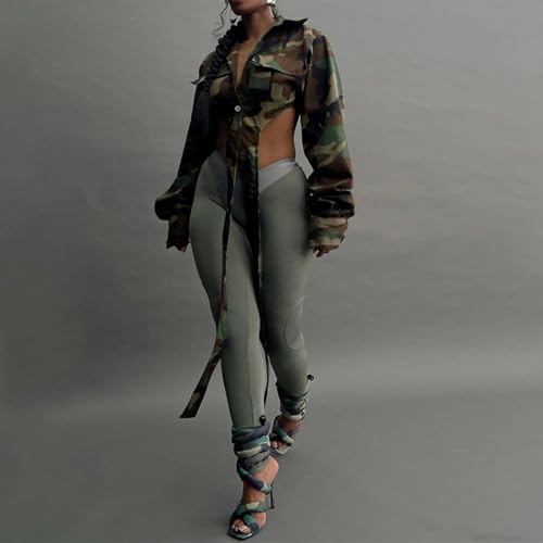 Womens Summer Cute Camo Button Down Cropped Jean Jacket Casual Lapel Outwear Denim Shirts Blouse Top