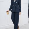 Women's 2 Piece Business Casual Outfits Double Breasted Blazer Dressy Wide Leg Work Pants Suits Set