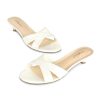 Womens Heeled Sandals Open Round Toe Slip on Kitten Heel Mules Low Heel Slide Sandals for Women Cross Strap Backless Mule Flats