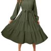 Womens Long Sleeve Dresses 2025 Fall Maxi Casual V Neck Belted Button Down Wedding Guest Shirt Dress with Pockets