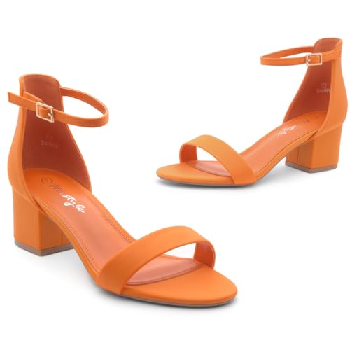 Women’s Low Heels – Open Toe Chunky Block Heeled Sandals with Ankle Strap | Comfortable Dressy Short Heels for Prom, Wedding,