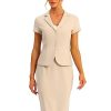 Women's Business Skirt Suit Set Work Office Short Sleeve Blazer Jacket Pencil Skirt