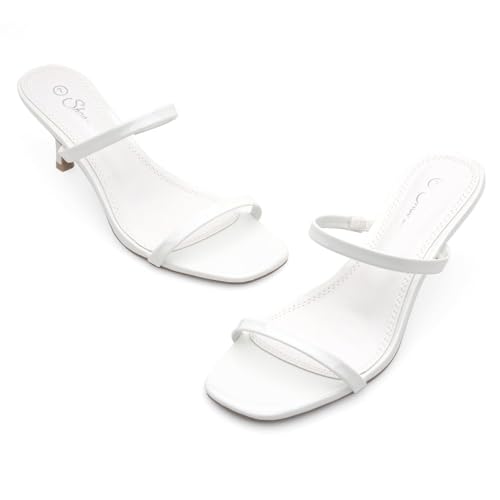 Kitten Heels for Women – Low Heels, Slip-On Open Toe Heeled Mules with 2 Straps, Dressy Short Heeled Sandals for Wedding, Party