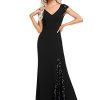 Women's V-Neck Cap Sleeves Sequin Mermaid Floor-Length Evening Dresses 01586