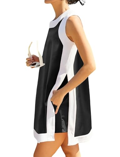 Women's Two Piece Outfits Sleeveless Top Matching Shorts Color Block Summer Set with Pockets