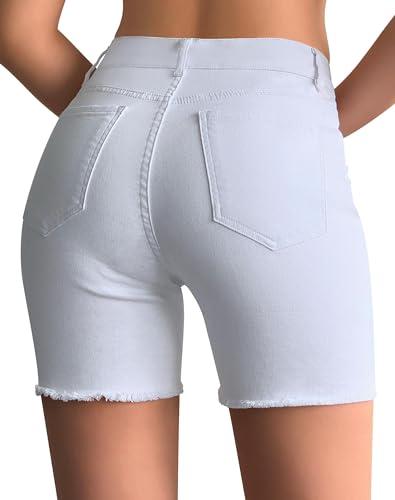 Women’s Casual Summer Ripped High Waisted Shorts Stretch Distressed Frayed Raw Hem Jean Shorts