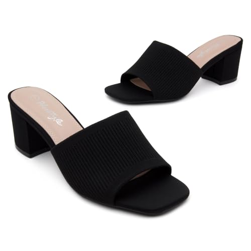 Low Block Heels for Women – Slip-On Mules, Square Open Toe 2.5 Inch Comfort Chunky Heeled Sandals, Trendy 2025 Casual Dress