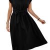 Womens Casual Midi Dresses Solid V Neck Short Sleeve Button Shirt Belted Dress with Pockets for Spring Summer 2025