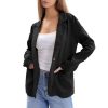 Women's 100% Linen Notched Button Blazer Long Sleeve Jackets Office Coat