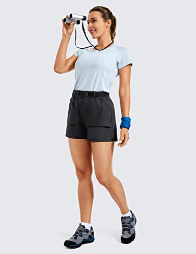 Women's Waterproof Stretch Hiking Shorts Mid Rise Summer for Outdoor Golf Workout with Zip Pockets Belt - 3''