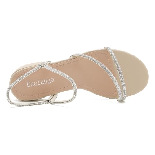 Women's Rhinestone Strappy Open Toe Low Block Chunky Heels Sandals Backless Summer Holiday Party Wedding Dress Shoes