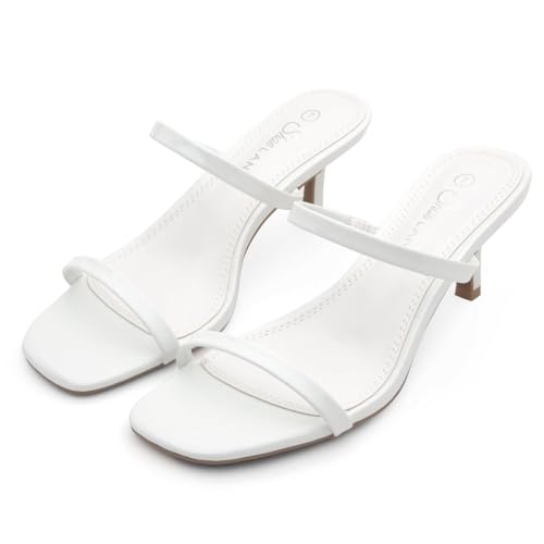 Kitten Heels for Women – Low Heels, Slip-On Open Toe Heeled Mules with 2 Straps, Dressy Short Heeled Sandals for Wedding, Party