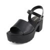 “Stacie” ~ Women Open Toe Lug Sole Mid Block Heeled Sandals with Adjustable Ankle Strap