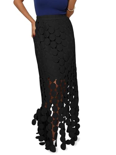 Womens Hollow Out Maxi Skirts Summer High Waisted Boho Fringe Hem Long Skirt