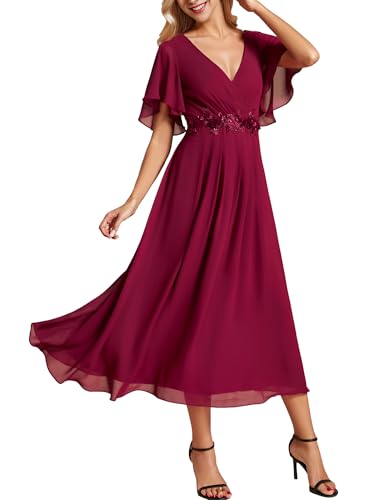 Women's Cocktail Dresses V Neck A-Line Elastic High Waist Wedding Guest Evening Party Maxi Dress 02093