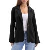 Women's 100% Linen Notched Button Blazer Long Sleeve Jackets Office Coat