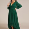 Women's Gorgeous Plus Size V Neck Lantern Sleeves Pleated A Line High Low Wedding Guest Dresses 02043-DA