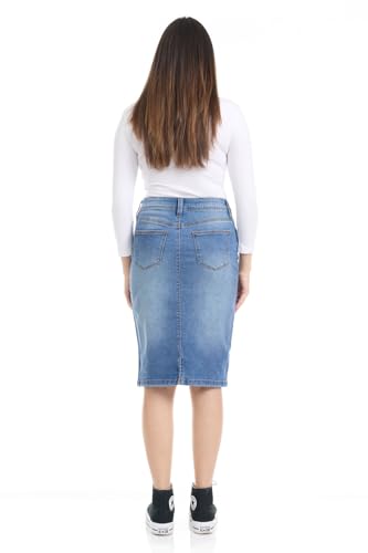 Repreve Denim Knee-Length Jean Skirt for Women with Pockets - Melrose