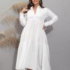 Women's Long Sleeve Maxi Shirt Dress Elegant Button Down Loose Swing Party Dress