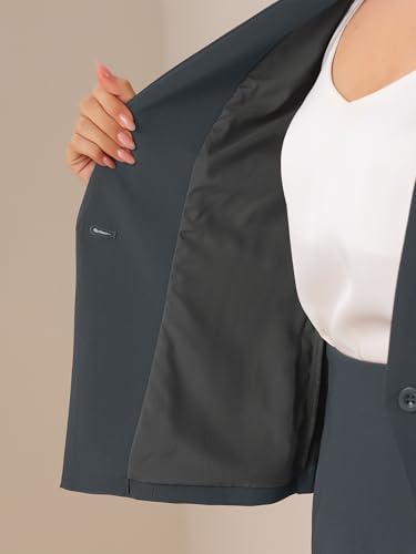Business Skirt Suit Set for Women's 2 Piece Office Work Outfit Collarless Blazer Pencil Skirt