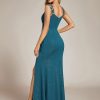 Women's V Neck Stretchy Glitter Bodycon Ball Gowns Sleeveless High Split Formal Evening Dresses 01888