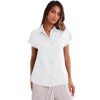Womens 100% Linen Summer Short Sleeve Button Down Shirts Collar Blouses
